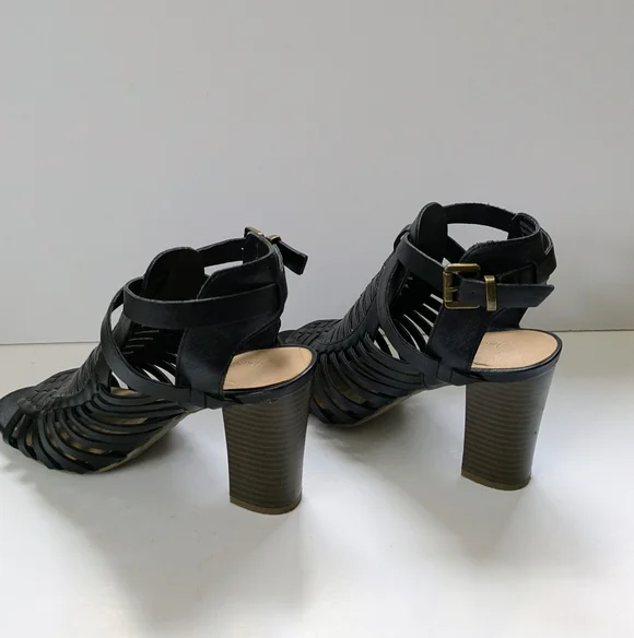 American Eagle Strappy Black Sandals Size 6 Like New 3 1/2" Heel Boho Summer - Picture 6 of 17
